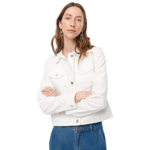 J CREW Womens Size Large White Denim Jean Jacket Pockets 100% Cotton Style G0397